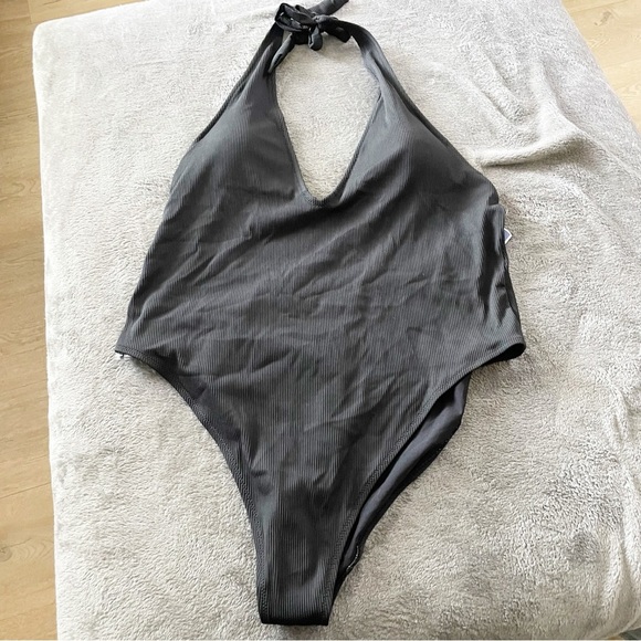 Aerie Black Ribbed Halter Neck Open Back One Piece Size XXL - Picture 1 of 11